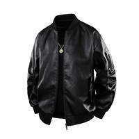 Blouson bomber noir pour homme, col rabattu, fermeture éclair, style motard, couleur unie, manches classiques, vêtement d'automne