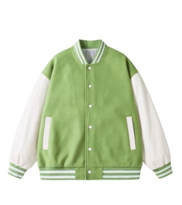 Chaqueta Varsity Marrón y Blanca para Hombre, Cuello Camisero, Cierre de Botones, Estilo Preppy, Otoño, Corte Regular, Diseño de Parches de Color Sólido - Product Image 4