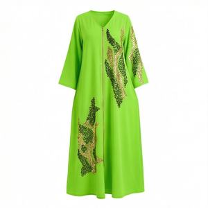 Vestido Abaya de poliéster con bordado floral de talla grande, elegante, informal, holgado, de lujo, para fiestas y eventos nocturnos, para mujeres musulmanas. - Product Image 1