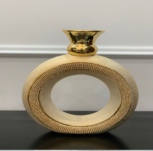 Glamorous textured <b>champagne</b> gold circular ring vase accented with fine crystals, available at wholesale prices. - Product Image 1