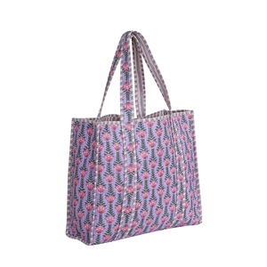 <b>Quilted</b> Cotton Open Tote Bag Women Lavender Block Print Floral Shoulder Handmade Indian Boho Beach Summer Autumn Durable - Product Image 1