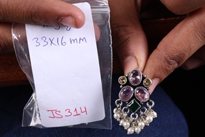 Wholesale Oxidized <b>Silver</b> Pearl <b>Earrings</b> Vintage Boho Gemstone <b>Dangle</b> <b>Earrings</b> Handmade Indian Tribal Jewelry Manufacturer - Product Image 2
