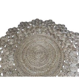 Handwoven Natural Jute Oval <b>Rug</b> with Sunburst Medallion Black Border & Crochet Loop Low Pile <b>Rustic</b> Design - Product Image 2