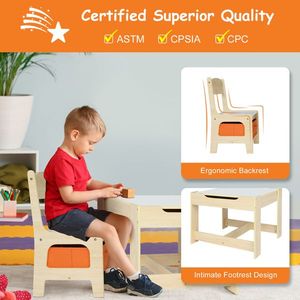 Tavolo e sedia in legno per bambini con due sacchetti di stoccaggio tra cui un tavolo e due sedie - Product Image 3