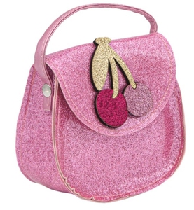 Pink girls' <b>bag</b> with glitter, cherry <b>accessory</b> - Product Image 2