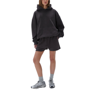Women's Baggy Oversized Cotton Tracksuits 2 Piece <b>Set</b> Gym Fitness Short <b>Sets</b> Customize Hoodie and Shorts <b>Set</b> for Women - Product Image 2
