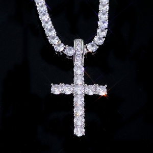 Iced Out Silver 925 <b>Cross</b> Pendant with Chain Unisex Moissanite Christian Necklace - Product Image 5