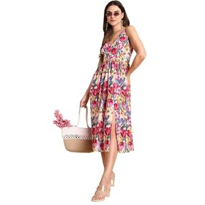 Women's Floral Printed <b>Midi</b> <b>Dress</b> with High Slit <b>Spaghetti</b> <b>Strap</b> <b>Dress</b> <b>Midi</b> <b>Dress</b> for Women - Product Image 1