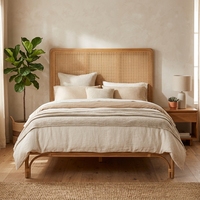 Serena, nouvelle tête de lit moderne en rotin naturel, écologique, durable, marron, taille personnalisée, cadre de lit, revêtement en microfibre
