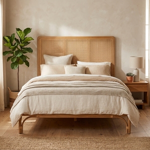 Cabecera de Cama Serena, Moderna, de Ratán Natural, Ecológica, Duradera, Color Marrón, Tamaño Personalizado, Tapicería de Microfibra - Product Image 4