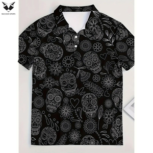 Camisa de golf con estampado gráfico de calaveras para hombre, camisa polo estampada de manga corta informal de la más alta calidad para uso al aire libre. - Product Image 4