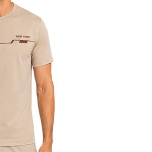 T-shirt de sport pour homme beige, séchage rapide, pour la gym, la course et l'entraînement, personnalisable avec logo, OEM ODM, vêtements de sport - Product Image 4