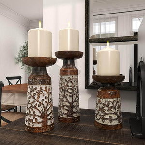 Top Selling Home Decorative Set of 3 Wooden Candle Stand Antique Hand Cared Mango Wood Premium Candle Holders Manufacturer - Product Image 5