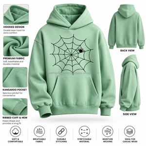 Sudadera con Capucha Verde Unisex, Corte Regular, Informal, con Bolsillo Canguro, 100% Algodón Felpa, Impermeable, Otoño - Product Image 6