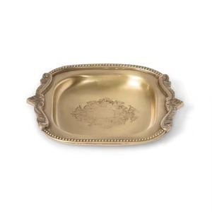 Magnifique plateau décoratif rectangulaire en argent avec poignées plaquées or, design traditionnel, motif abstrait, emballage individuel - Product Image 2