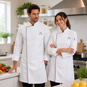 Eco-friendly <b>Cooling</b> Bamboo Woven Chef <b>Jacket</b> Mandarin Collar Long Sleeve Sustainable Breathable Uniform Restaurant Bar - Product Image 1