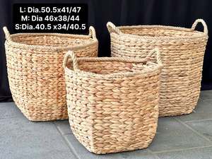 Panier artisanal en jacinthe d'eau du Vietnam, bac de rangement en fibre naturelle pour les essentiels de cuisine, les fournitures de bureau et la décoration intérieure - Product Image 1