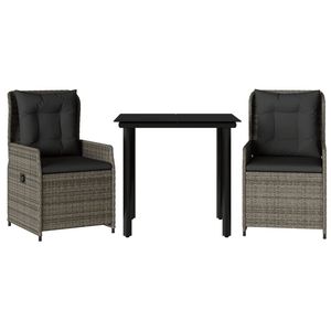 <b>Grey</b> Rattan Garden Dining Set 2 Seater Weather Resistant Outdoor Furniture Contemporary Style Steel <b>Frame</b> - Product Image 4