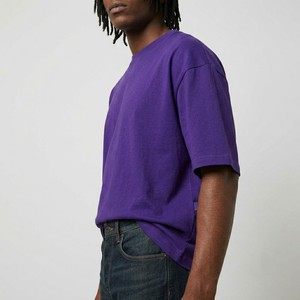 เสื้อยืดสีม่วงพรีเมียมขนาดใหญ่พิเศษ เนื้อผ้าหนา 100% คอตตอน คอกลม สไตล์สตรีทแวร์ลำลอง ทรงหลวม แฟชั่นเสื้อยืดเปล่าสำหรับผู้ชาย - Product Image 6