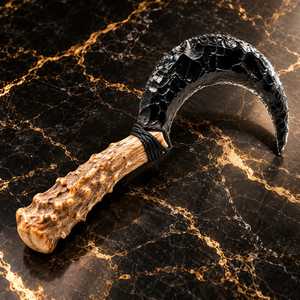 Couteau Boline en obsidienne noire fait main, faucille rituelle Wicca avec manche en bois de résine et bois de cerf, outil d'autel païen - Product Image 4
