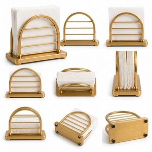 Support de serviettes en métal finition laiton, boîte à mouchoirs sur pied, organisateur de bureau pour cuisine et table à manger, élégant en forme d'arche - Product Image 2