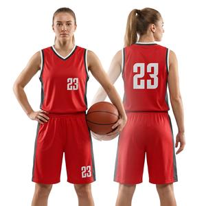 Maillot de basket-ball personnalisé sublimé, rouge et noir, sans manches, col en V, coupe athlétique, numéro d'équipe adulte 23 - Product Image 5