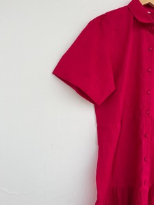 Robe chemise longue Y2K en coton slub rose vif naturel pour femme, à manches courtes, boutonnée, à volants, décontractée pour l'été, faible MOQ, fabricant - Product Image 4