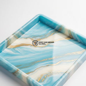 Luxury Blue <b>Marble</b> Resin <b>Square</b> Tray – Handmade Glossy Decorative Serving Tray with Gold Vein Detail | Modern <b>Coffee</b> <b>Table</b> - Product Image 4