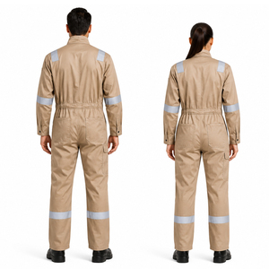 Combinaison de travail unisexe réfléchissante de sécurité, beige, pour mécanicien industriel, combinaison de protection une pièce - Product Image 2