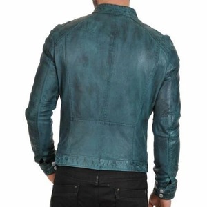 เสื้อแจ็คเก็ตหนังผู้ชายสไตล์คาเฟ่เรเซอร์แบบดิสเทรส - Product Image 2