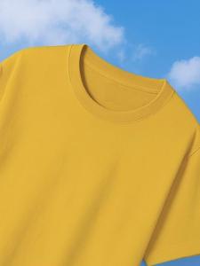 T-shirt Homme 100% Coton Jaune Uni Col Rond Streetwear Personnalisé Coupe Oversize Épaules Tombantes Épais et Respirant - Product Image 4