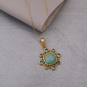 Natural Amazonite And Swiss Blue Topaz <b>Necklace</b> Green Gemstone Pendant <b>Necklace</b> <b>Statement</b> Charms Wholesale Jewelry Supplier - Product Image 4
