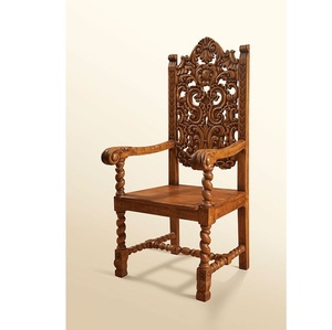 Sillón de Lujo Hecho a Mano en Madera Maciza con Tallado Barroco Ornamentado y Patas en Espiral de Cebada - Product Image 1