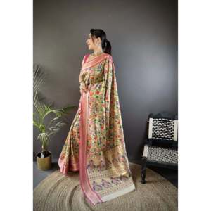 Sari Paithani de Seda Lichi Pura Banarasi para Vestidos de Noche - Product Image 3