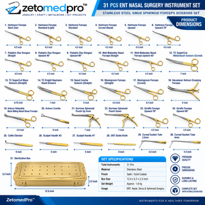 Juego de 31 Piezas para Cirugía Nasal ENT, Acero Inoxidable, Pinzas y Tijeras para Senos y Esfenoides, Manual, Clase I, Certificado ISO13485, ZetomedPro - Product Image 5