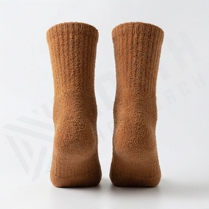 Crew Length Lounge <b>Socks</b> Solid <b>Brown</b> Cotton Bamboo Fiber Thick Knitted Thermal Winter Casual Adult <b>Socks</b> - Product Image 2