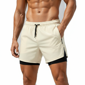 Men's 2 in 1 Outdoor Training Shorts Built-in Compression Inner <b>Layer</b> Zip Pockets Lightweight OEM Wholesale Factory Price - Product Image 1