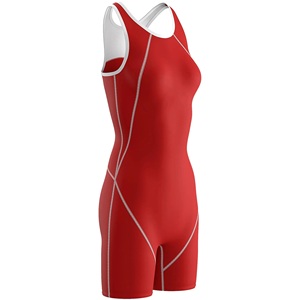Combinaison de lutte professionnelle rouge pour hommes, tissu respirant et anti-humidité avec ajustement compressif, idéale pour les matchs - Product Image 1