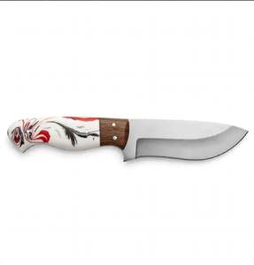 High contrast acid <b>etched</b> twist damascus steel prep <b>tool</b> with ornate guard and resin wood handle - Product Image 6