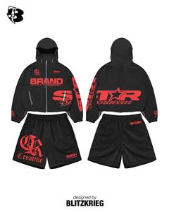 Purple Sportwear Windbreaker Set | Oversized <b>Zip</b> Hoodie Jacket & Shorts| Star Creative Streetwear Matching Set OEM Private Label - Product Image 2