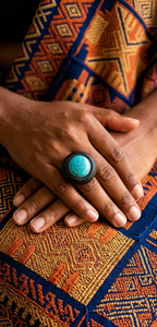 Rikka Joias Lda Turquoise Wood Gemstone <b>Ring</b> Bezel <b>Set</b> Natural Stone Vintage Style Women's Unisex Gift Daily Wear - Product Image 6