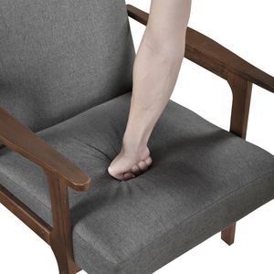 Poltrona Moderna Contemporanea in Tessuto Grigio Scuro con Finitura Marrone in Legno di Gomma Massiccio, Arredamento Moderno per Soggiorno - Product Image 5