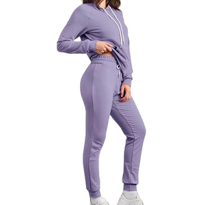 Conjuntos de chándal 100% algodón con logo personalizado, sudaderas con cremallera y pantalones de jogging, ropa deportiva para gimnasio, chándal para mujer. - Product Image 4