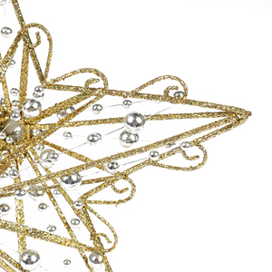 Gold Glitter Star Christmas <b>Tree</b> Topper Silver Beaded Wireframe with Crystal <b>Gem</b> Center - Product Image 2