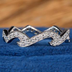 Anillo de banda ondulada con racimo de diamantes de corte redondo de moissanita Creative Craft para mujer, plata 925 original, joyería fina premium para ella. - Product Image 4