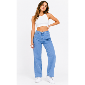 Denim Baggy Pants for Women with Mid Rise Waist & Relaxed Solid Knit Design (XXS Embroidered Logo) - Product Image 5