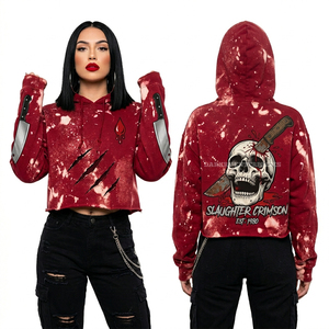 Chaleco con capucha sin mangas para mujer, 350GSM, azul con lavado ácido, con estampado básico subvertido y gráfico de calavera desgastado, estilo oversize streetwear, proveedor - Product Image 2