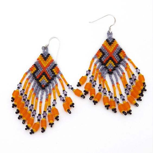 Women's Embroidered <b>Beads</b> Tassel <b>Fringe</b> Drop Earrings Fashionable Statement Accessory for Anniversary by MD HANDICRAFTS - Product Image 5