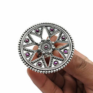 925 <b>Silver</b> <b>Statement</b> <b>Ring</b> For Women Handmade Geometric Design With Round Cut Multi Ruby Gemstone Adjustable Design Boho <b>Rings</b> - Product Image 2