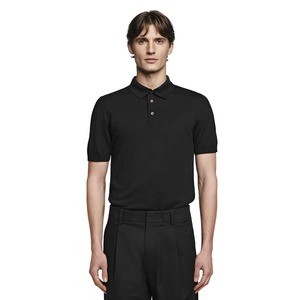 Chemises polo en coton noir personnalisées, chemises polo d'été pour hommes - Product Image 1